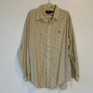 Ralph Lauren Shirt pale Yellow Plaid Classic Button Down Long Sleeve Size XXL